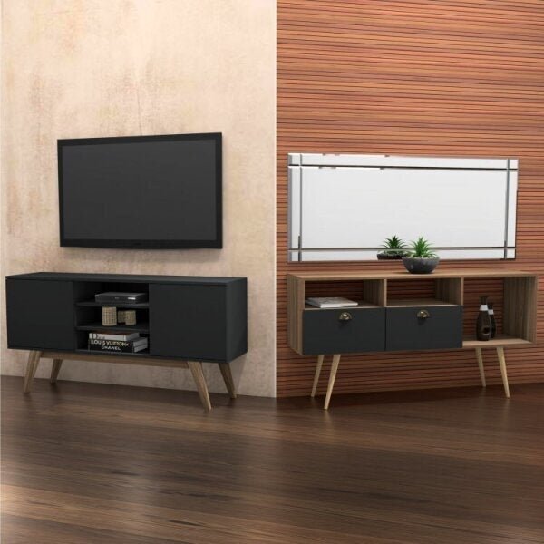 Conjunto Para Sala De Estar Rack E Aparador 2 Portas 2 Pratel