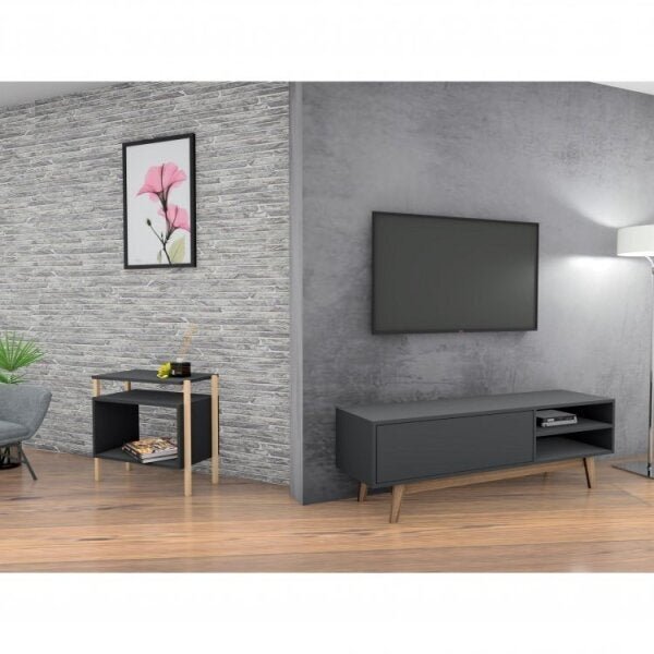 Conjunto Para Sala De Estar Rack Para Tv E Mesa Lateral Campo