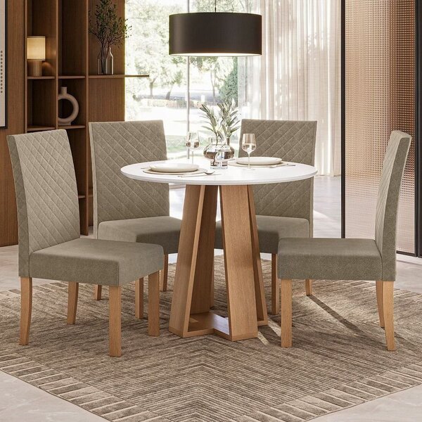 Conjunto Para Sala De Jantar 1 Mesa Redonda Com 4 Cadeiras Me