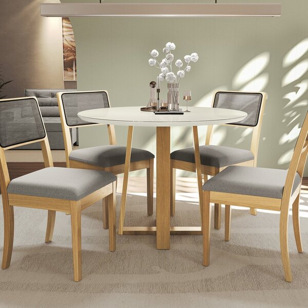 Conjunto Para Sala De Jantar 1 Mesa Tampo Vidro/mdf Redondo 4