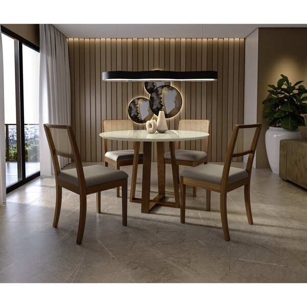 Conjunto Para Sala De Jantar 1 Mesa Tampo Vidro/mdf Redondo 4