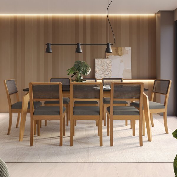 Conjunto Para Sala De Jantar 8 Lugares Madeira Maciça Com Tam