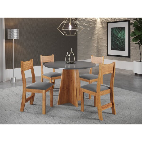 Conjunto Para Sala De Jantar Com 4 Cadeiras Athenas Mel/cinza