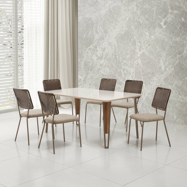 Conjunto Para Sala De Jantar Com 6 Cadeiras Cancun Champagne