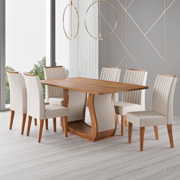 Conjunto Para Sala De Jantar Com 6 Cadeiras Inspirare Bege/mel