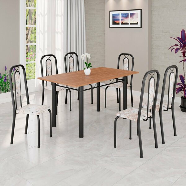 Conjunto Para Sala De Jantar Com 6 Cadeiras Lívia Bege / Preto