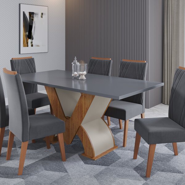 Conjunto Para Sala De Jantar Com 6 Cadeiras Vegas Mel / Cinza