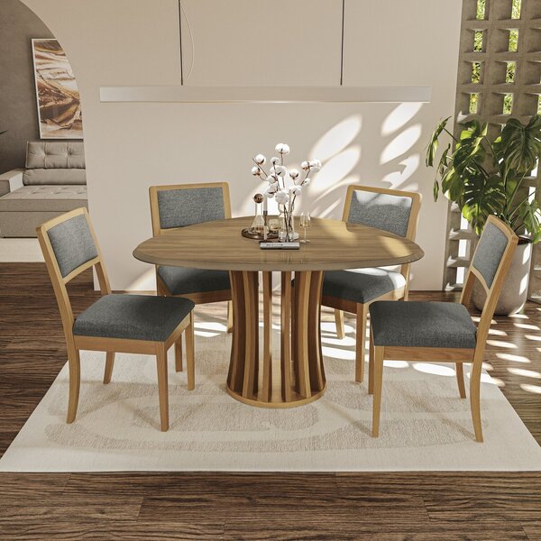 Conjunto Para Sala De Jantar Com Mesa Lia E 4 Cadeiras Chumbo