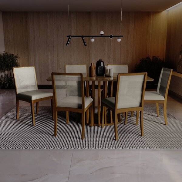 Conjunto Para Sala De Jantar Com Mesa Maia E 6 Cadeiras Caqui
