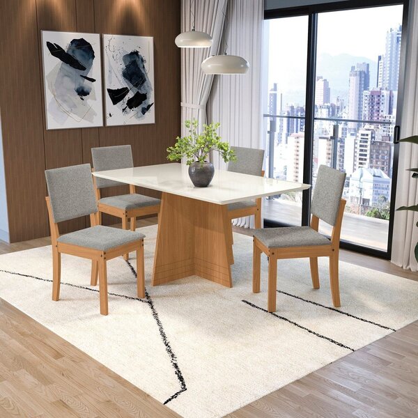 Conjunto Para Sala De Jantar Mesa Com 4 Cadeiras Canela/cinza