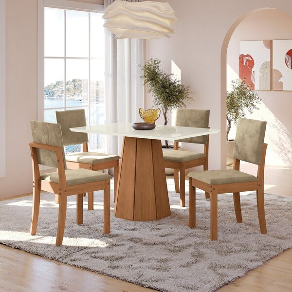 Conjunto Para Sala De Jantar Mesa Com 4 Cadeiras Jade Canela/