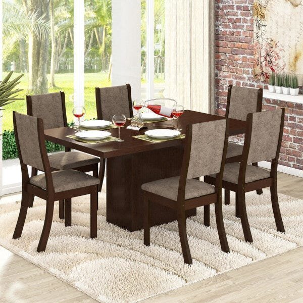 Conjunto Para Sala De Jantar Mesa E 6 Cadeiras Espresso Móvei