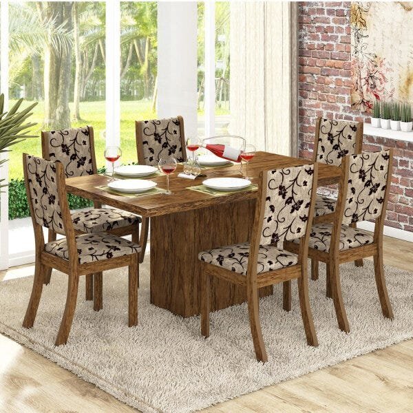 Conjunto Para Sala De Jantar Mesa E 6 Cadeiras Viero Dulce Av