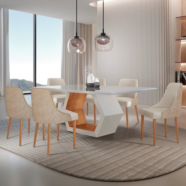 Conjunto Para Sala De Jantar Mesa Sarah Em Madeira Tampo 180c