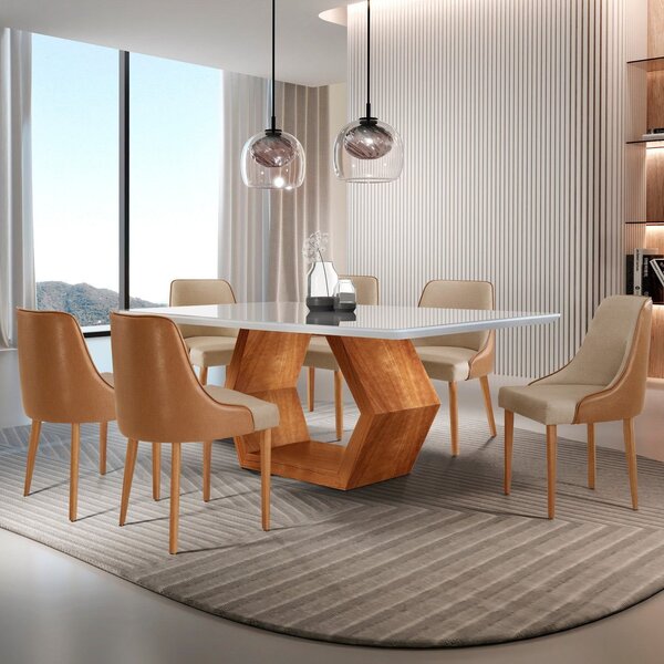 Conjunto Para Sala De Jantar Mesa Sarah Em Madeira Tampo 180c