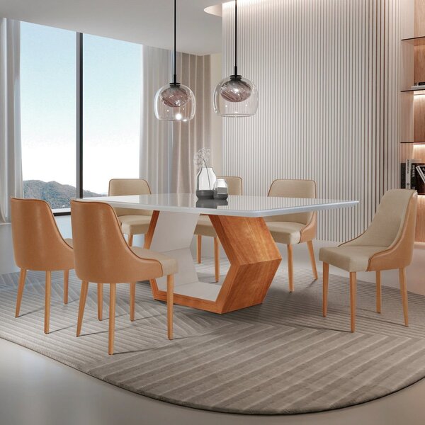 Conjunto Para Sala De Jantar Mesa Sarah Em Madeira Tampo 180c