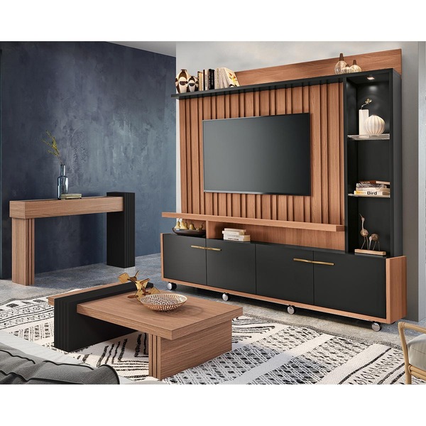 Conjunto Para Sala Nature / Preto Estante Home P/ Tv Até 60"