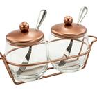 Conjunto Para Servir Geleia Dois Potes E Suporte Cobre Forma