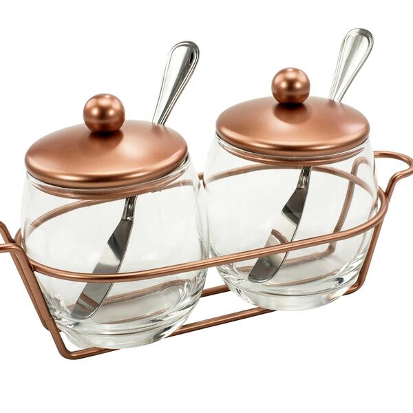 Conjunto Para Servir Geleia Dois Potes E Suporte Cobre Forma