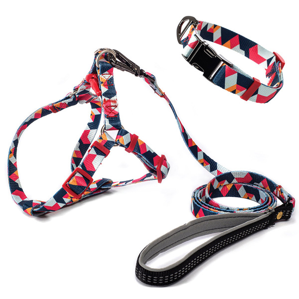 Conjunto Peitoral Guia E Coleira Cachorro Madog Triângulos M