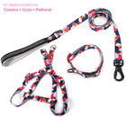 Conjunto Peitoral Guia E Coleira Cachorro Madog Triângulos M