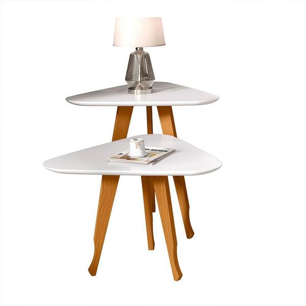 Conjunto Pés De Madeira Mesa De Apoio E Lateral Branco