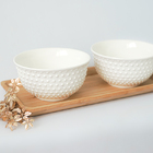 Conjunto Petisqueira Com Bandeja De Bambu E Bowl De Porcelana