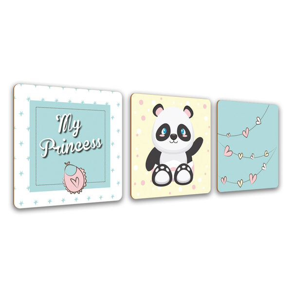 Conjunto Placas Quadros Decorativos 3 Pçs 20x20 My Princess
