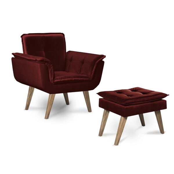 Conjunto Poltrona Com Puff Argus Pé Palito Bisart Decor Bordô