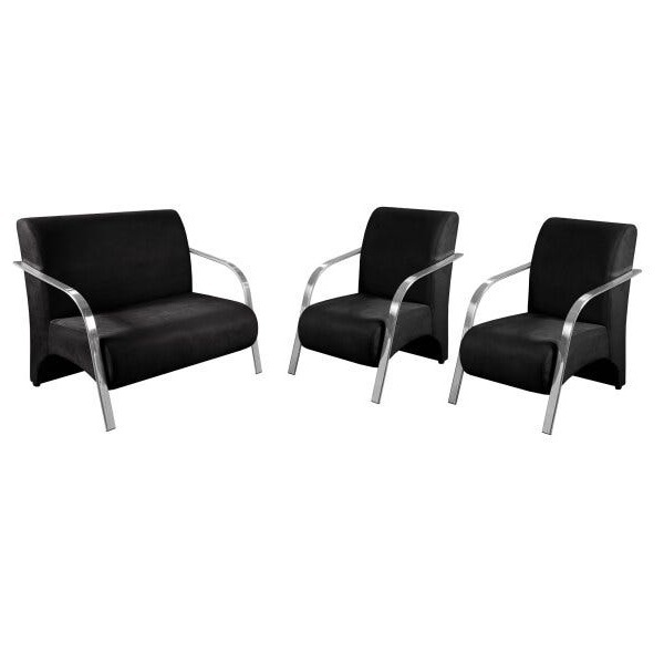 Conjunto Poltrona Decorativa Vênus Braço Alumínio Kit 3 Peças