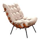 Conjunto Poltrona E Puff Costela Tecido Linho Bege