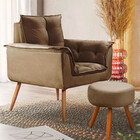 Conjunto Poltrona E Puff Decorativo Opala Veludo Marrom Casto