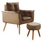 Conjunto Poltrona E Puff Decorativo Opala Veludo Marrom Casto