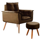 Conjunto Poltrona E Puff Decorativo Opala Veludo Marrom Choco