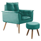 Conjunto Poltrona E Puff Decorativo Opala Veludo Turquesa Cia