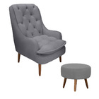 Conjunto Poltrona E Puff Decorativo Sala De Estar Pés Palito