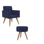 Conjunto Poltrona E Puff Redondo Suede Azul Marinho