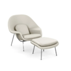 Conjunto Poltrona E Puff Saarinen Womb Em Couro Natural Creme