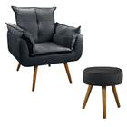 Conjunto Poltrona Opala E Puff Redondo Pés Palito Cinza