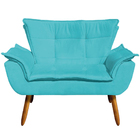 Conjunto Poltrona Puff E Namoradeira Pés Palito Charger Suede