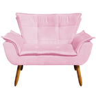 Conjunto Poltrona Puff E Namoradeira Pés Palito Charger Suede