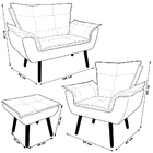 Conjunto Poltrona Puff E Namoradeira Pés Palito Charger Suede