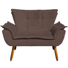 Conjunto Poltrona Puff E Namoradeira Pés Palito Charger Suede