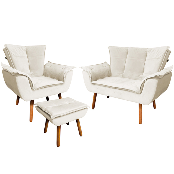 Conjunto Poltrona Puff E Namoradeira Pés Palito Charger Velud