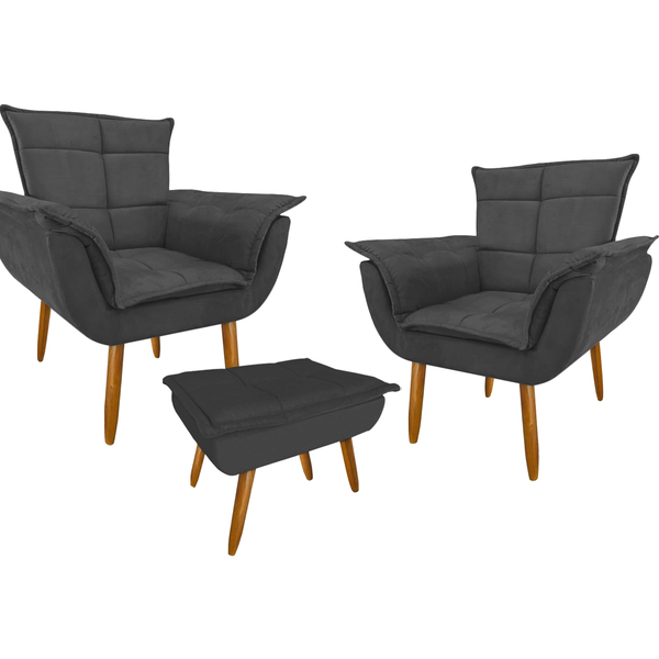 Conjunto Poltronas + Puf Super Confortável Para Sala De Estar