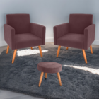 Conjunto Poltronas E Puff Anari Veludo Rosê