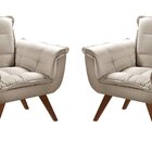 Conjunto Poltronas Pés Palito Decoração Sala Recepção Bege
