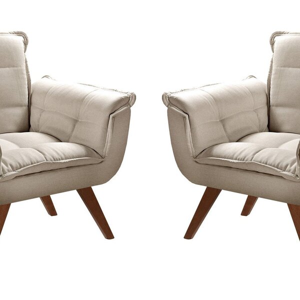 Conjunto Poltronas Pés Palito Decoração Sala Recepção Bege