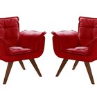 Conjunto Poltronas Pés Palito Decoração Sala Recepção Vermelho