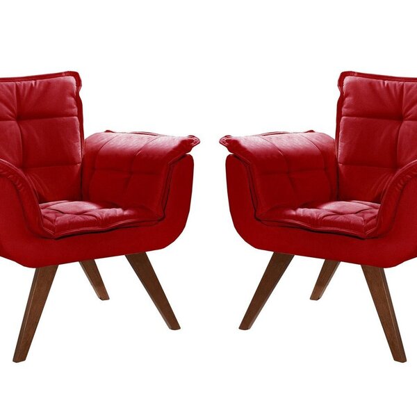 Conjunto Poltronas Pés Palito Decoração Sala Recepção Vermelho